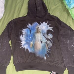 Black Hoodie with Religious Art Design
